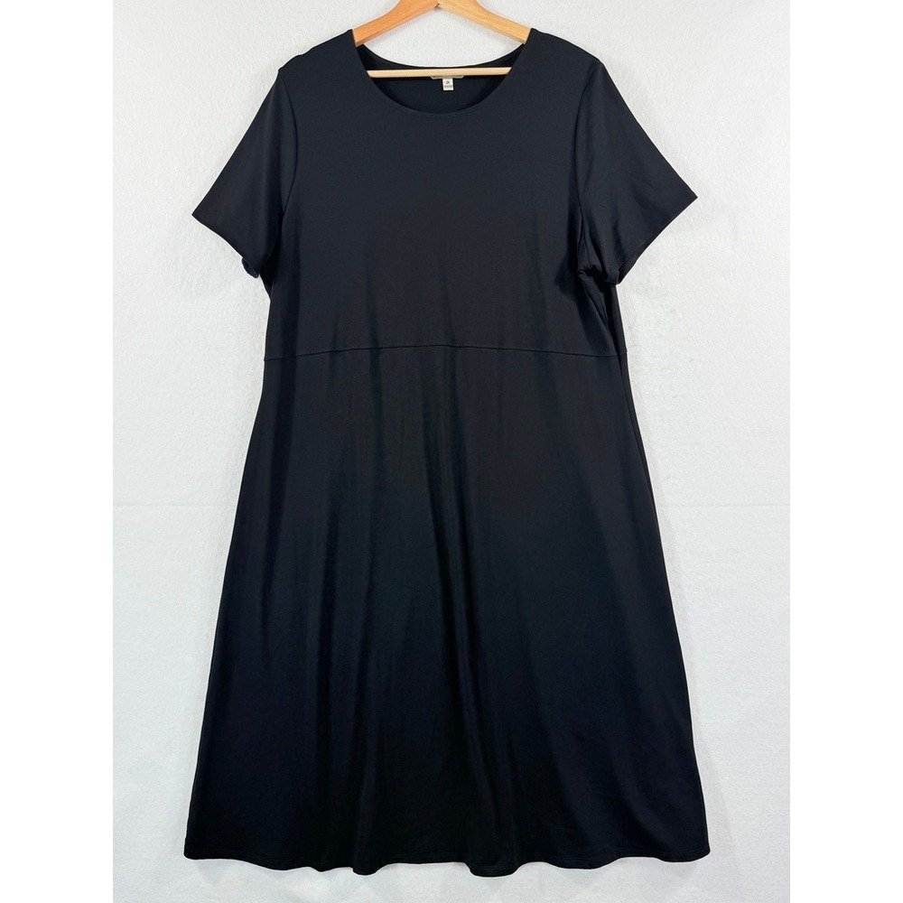 TravelSmith Dress Womens 2X Black Short Sleeve Empire Waist Minimalist Classic